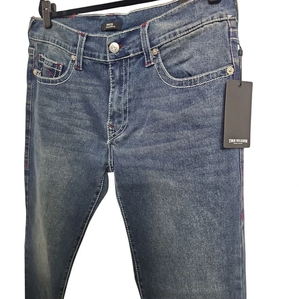 True Religion Rocco Relaxed Skinny Designer Denim Jeans Medium Wash 36x32 $199‎